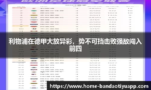 利物浦在德甲大放异彩，势不可挡击败强敌闯入前四